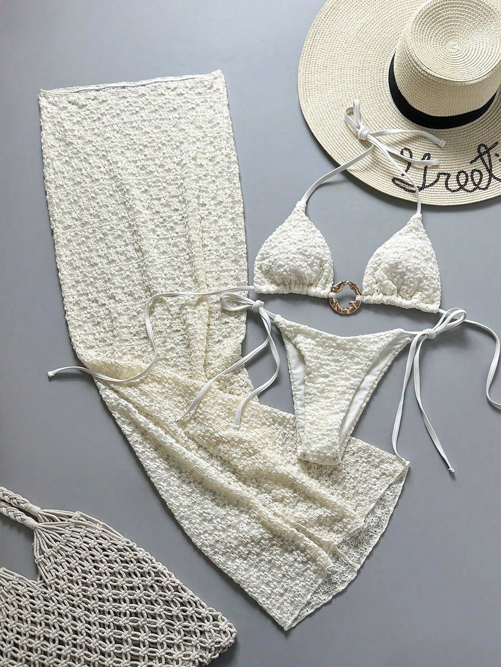 Costavie 3pcs Set Women White Summer Casual Holiday Pool Party