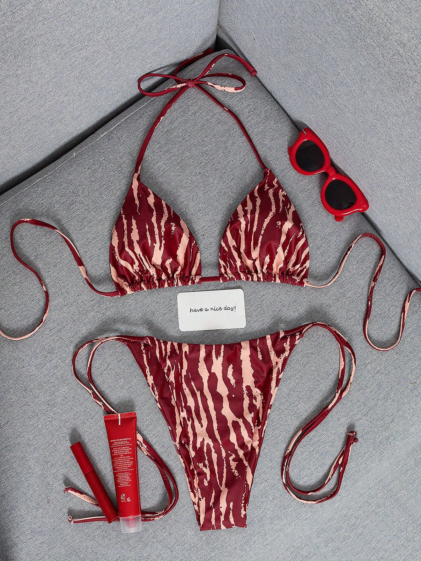 2026 Fashion Sexy Faux Wood Grain Personalized Print Women's Bikini