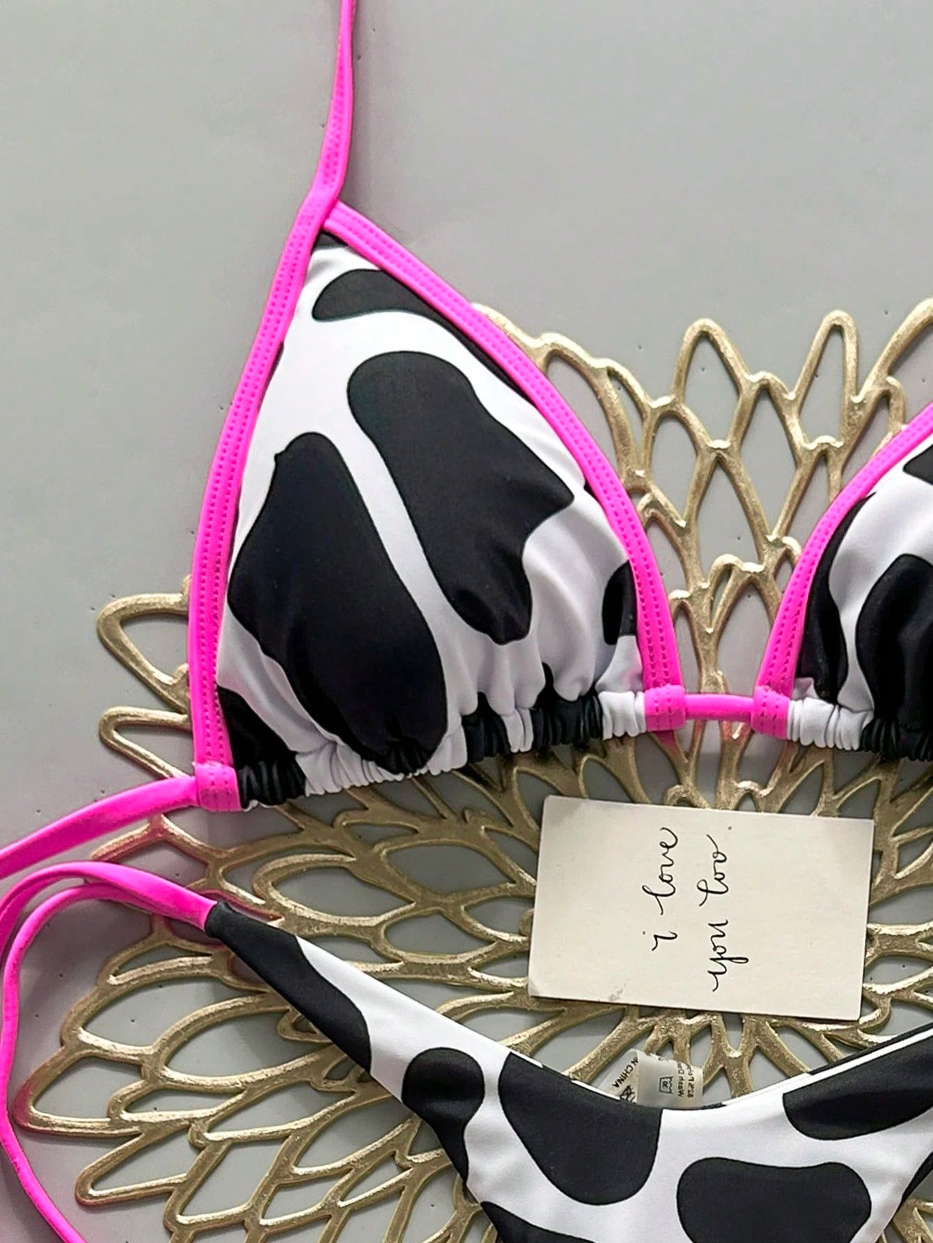 Women's Summer Beach Cow Print Halter Tie Sexy Bikini And Triangle