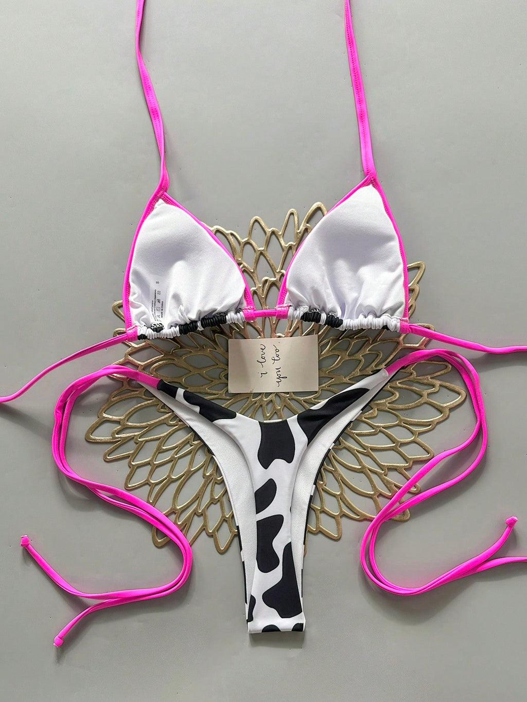 Women's Summer Beach Cow Print Halter Tie Sexy Bikini And Triangle