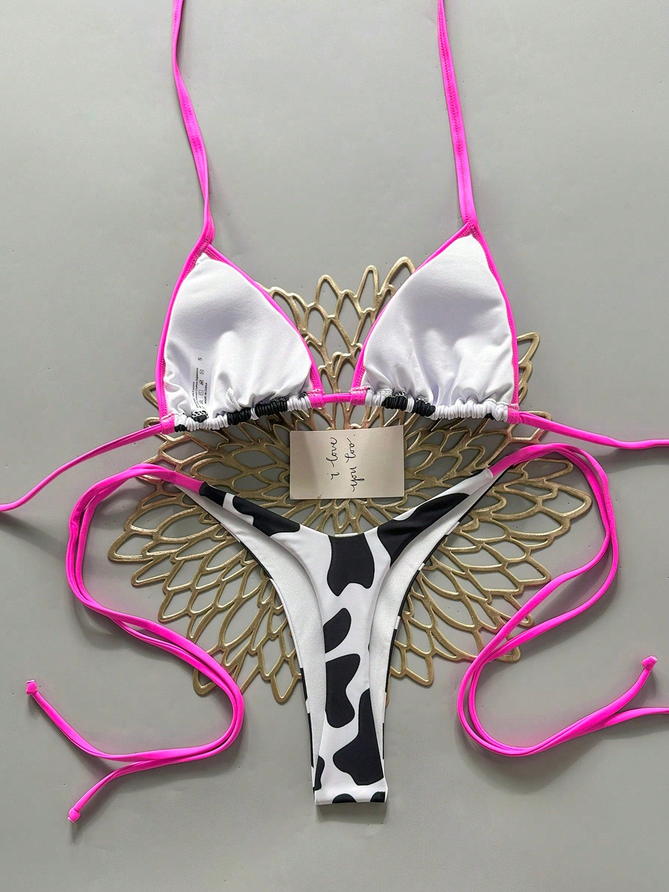 Women's Summer Beach Cow Print Halter Tie Sexy Bikini And Triangle