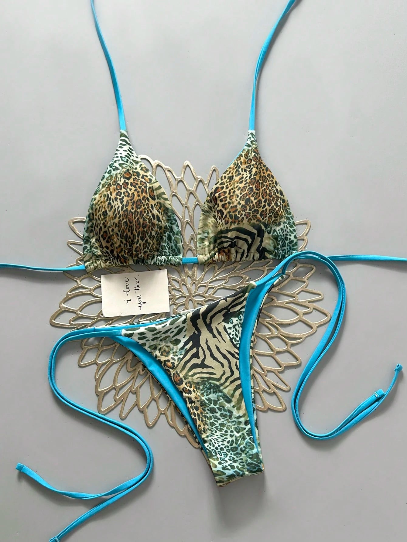 Sexy Vintage Leopard Print Pattern Bikini Two Pieces Swimwear For