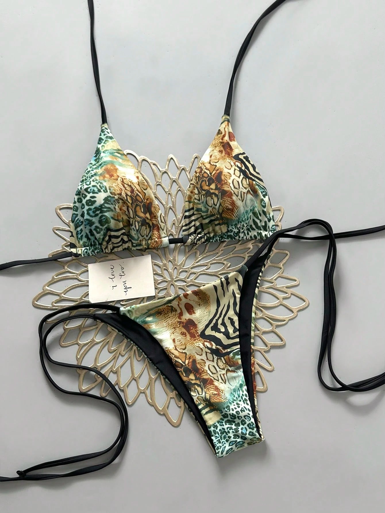 Sexy Vintage Leopard Print Pattern Bikini Two Pieces Swimwear For
