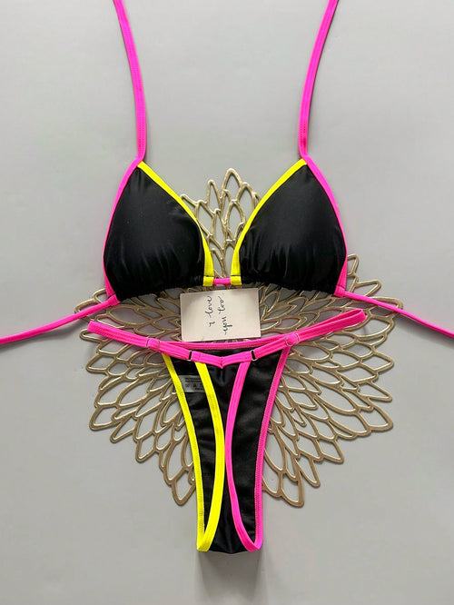 2pcs Casual Elegant Sexy Bohemian Floral Tie-Dye Trim Bikini