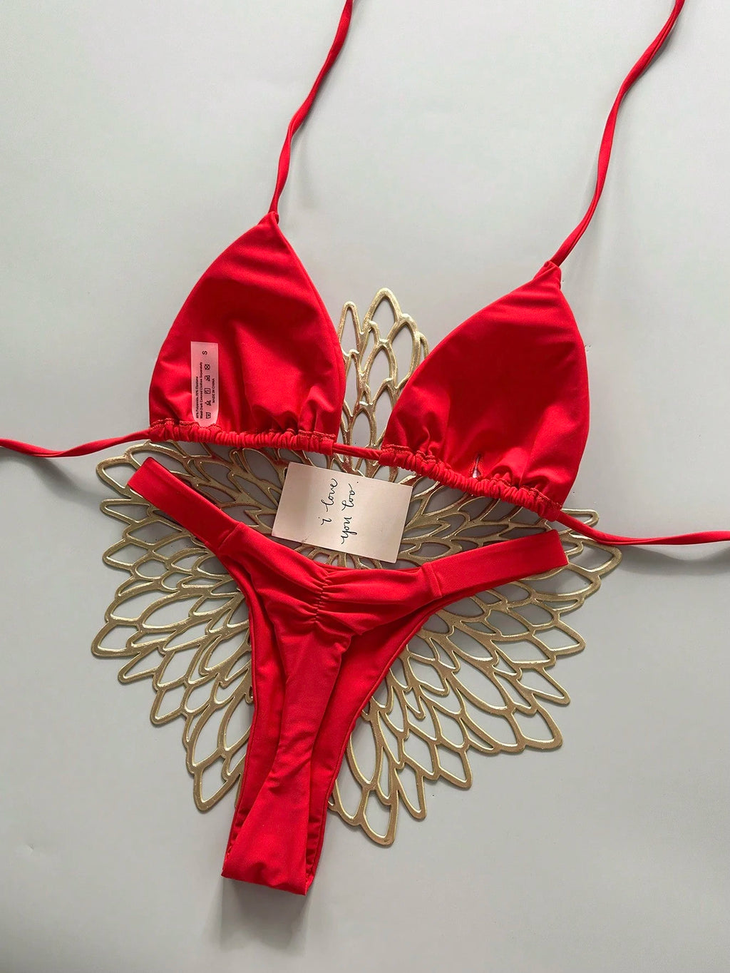 2pcs Casual Elegant Sexy Bohemian Floral Print Tie-Up Braided Bikini Swimwear, S