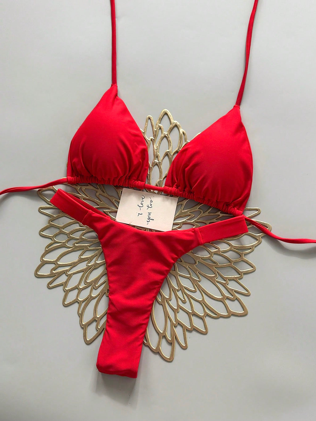 2pcs Casual Elegant Sexy Bohemian Floral Print Tie-Up Braided Bikini Swimwear, S