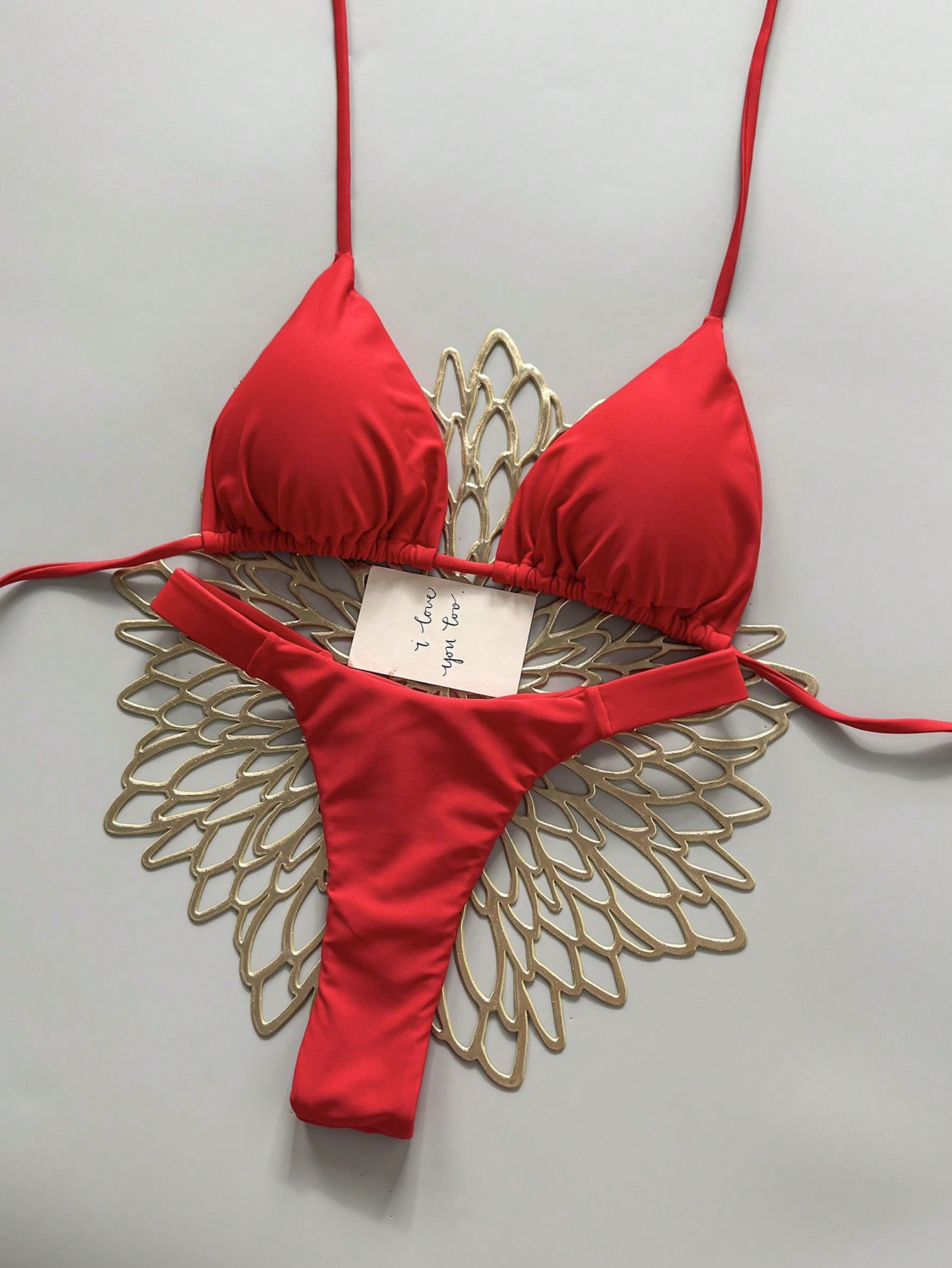 2pcs Casual Elegant Sexy Bohemian Floral Print Tie-Up Braided Bikini Swimwear, S
