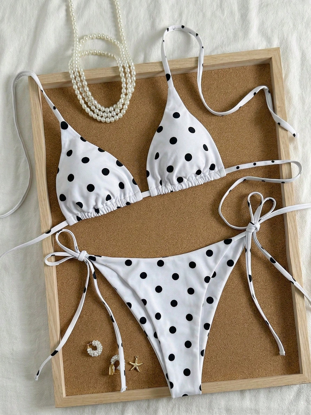 Swim Mod Women's Summer New Edged Halter Backless Tie Side Allover