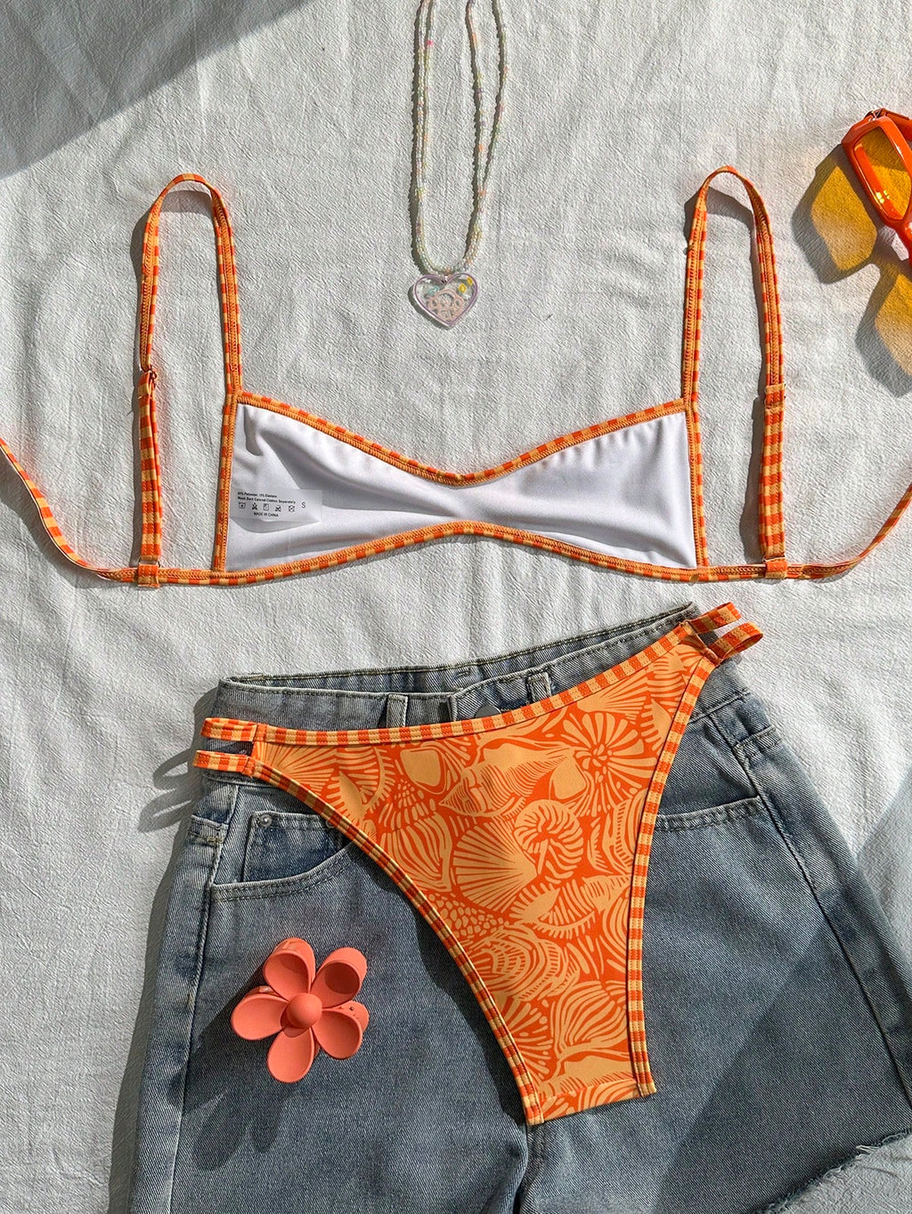 Swim Mod Women's Spaghetti Strap Orange Floral Print Sexy Beach