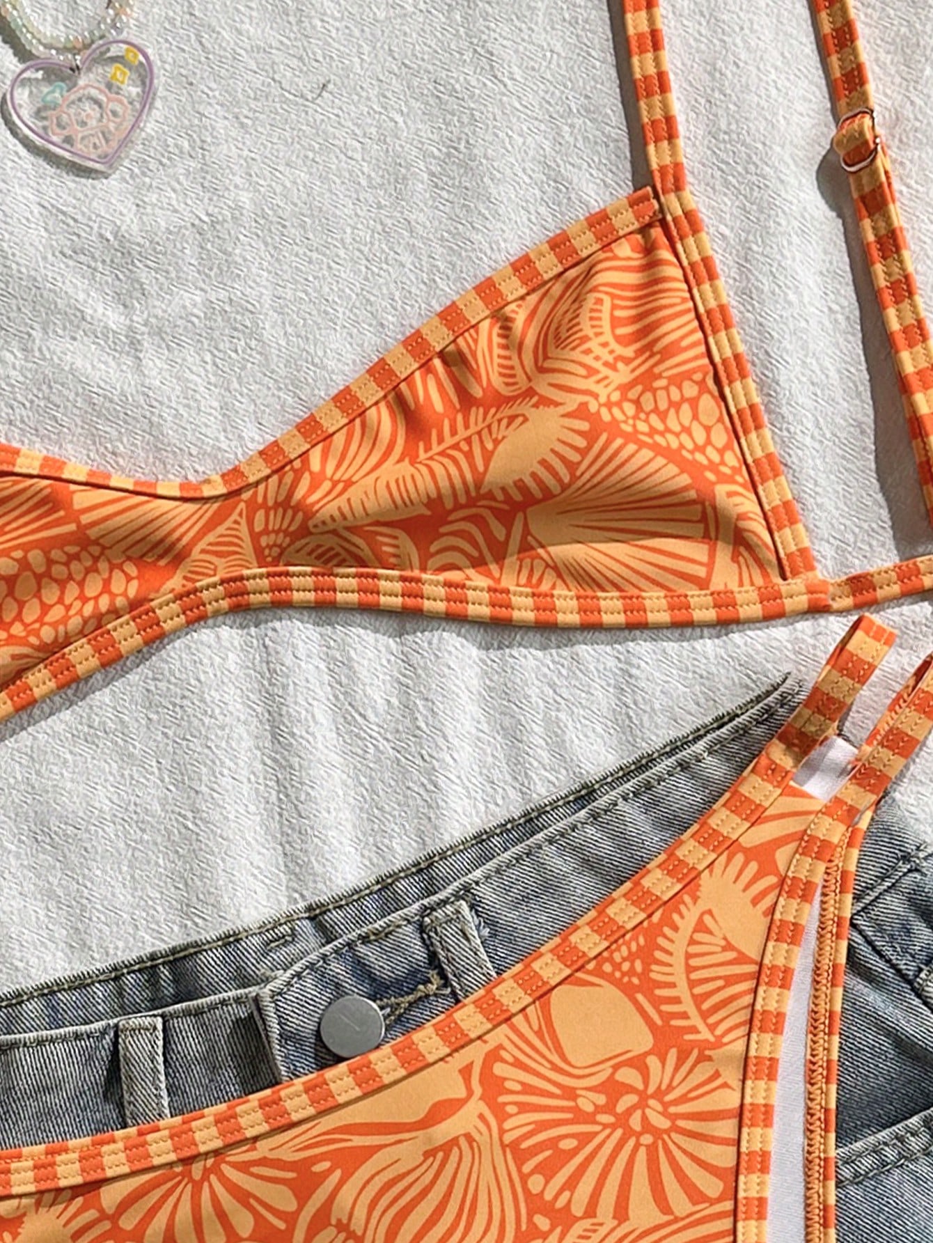 Swim Mod Women's Spaghetti Strap Orange Floral Print Sexy Beach