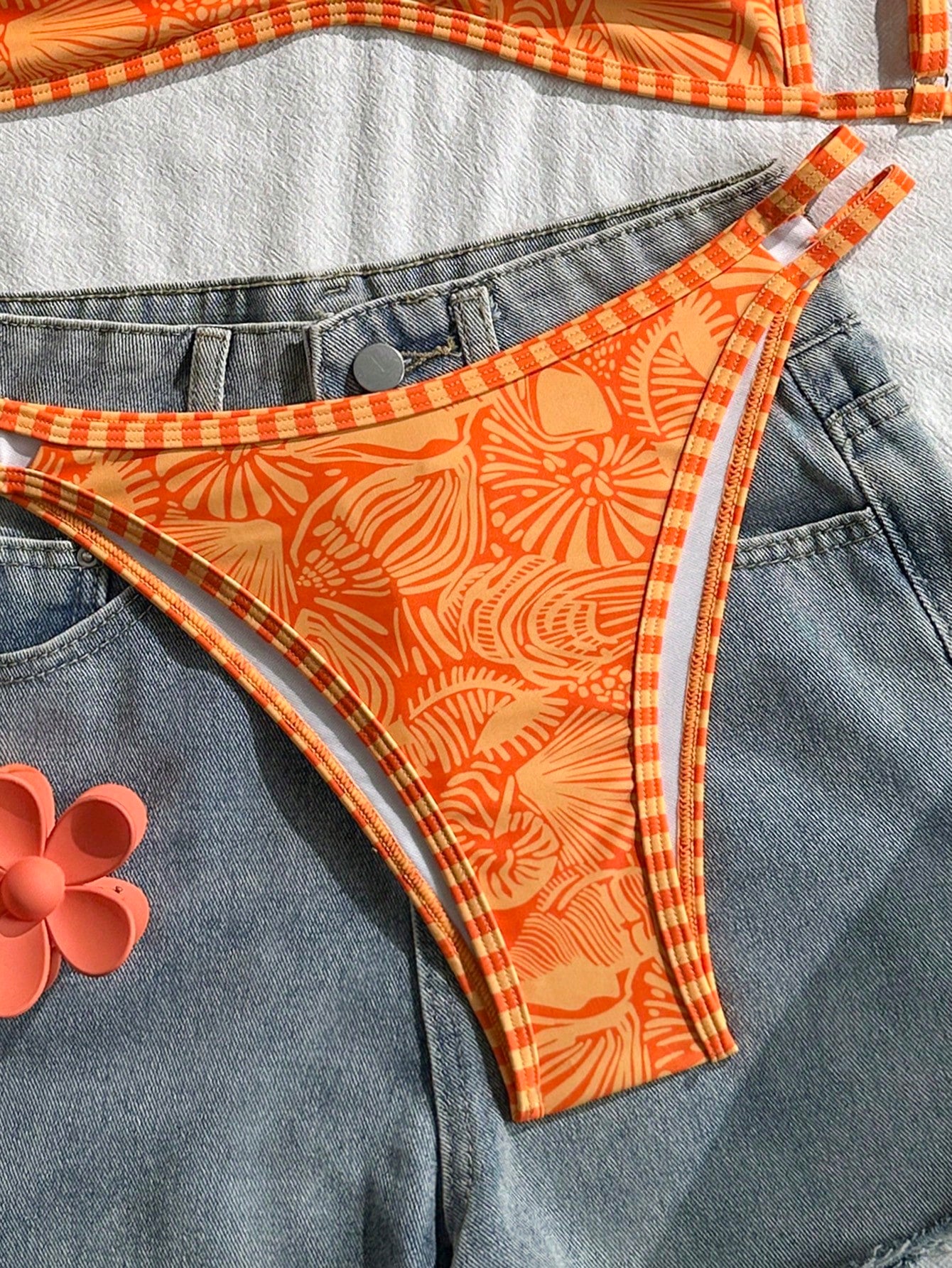 Swim Mod Women's Spaghetti Strap Orange Floral Print Sexy Beach