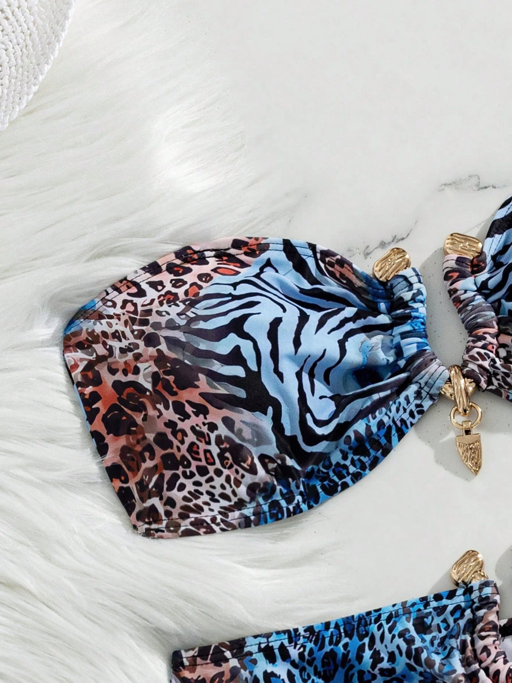 Swim SXY Sexy Ombre Leopard Print Gold Accessories Bandeau Bikini