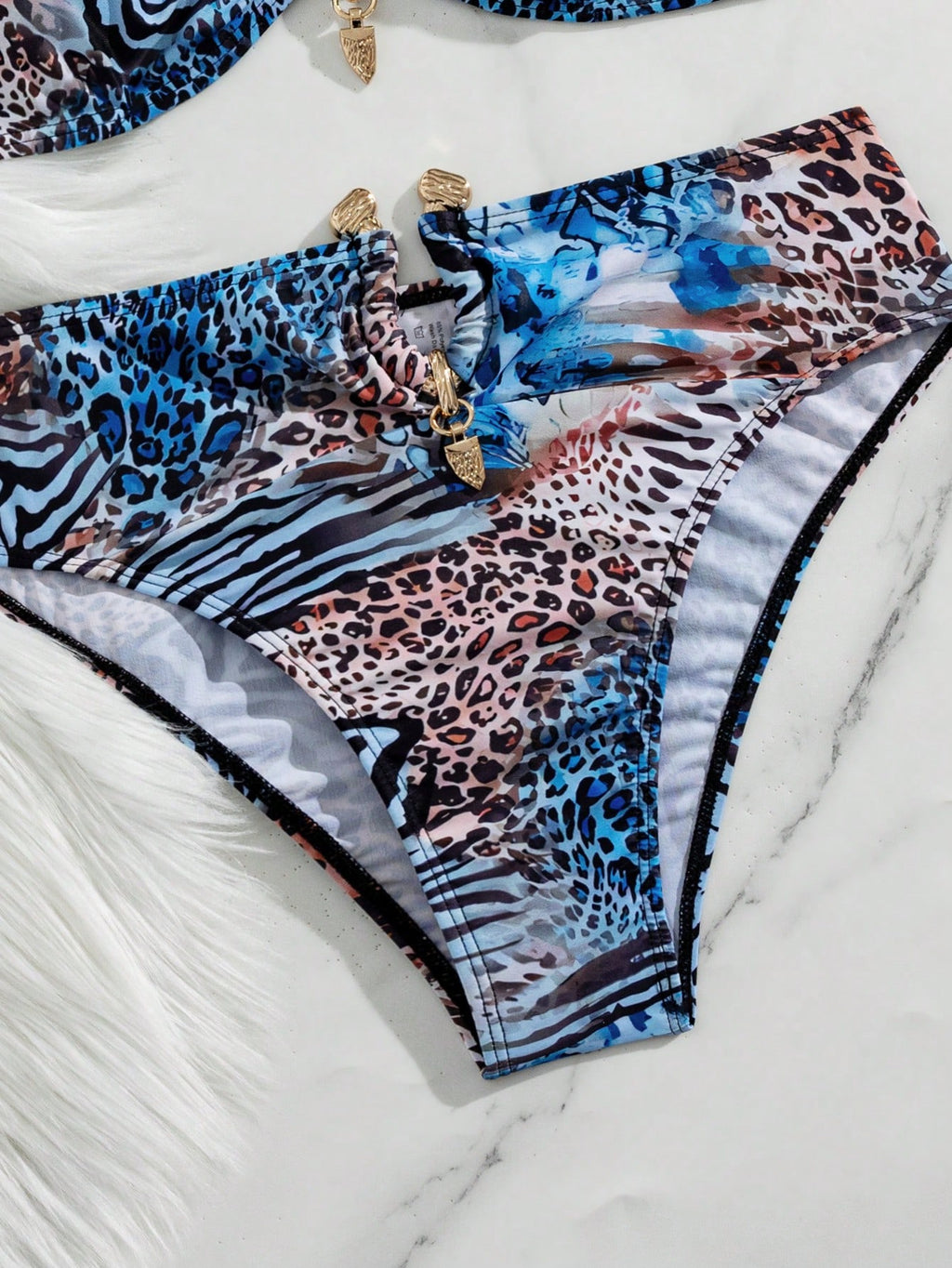 Swim SXY Sexy Ombre Leopard Print Gold Accessories Bandeau Bikini