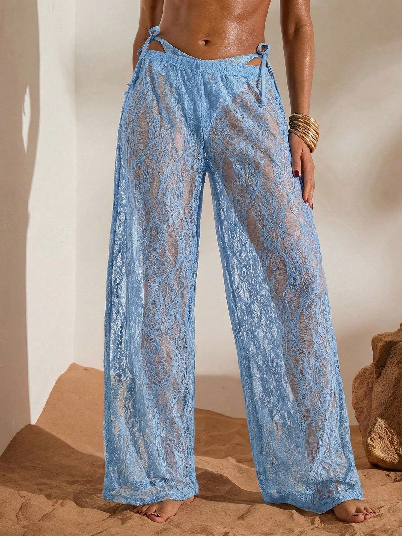 Opulessa Women's Beach Vacation Casual Lace Coverup & Pants Set Cover