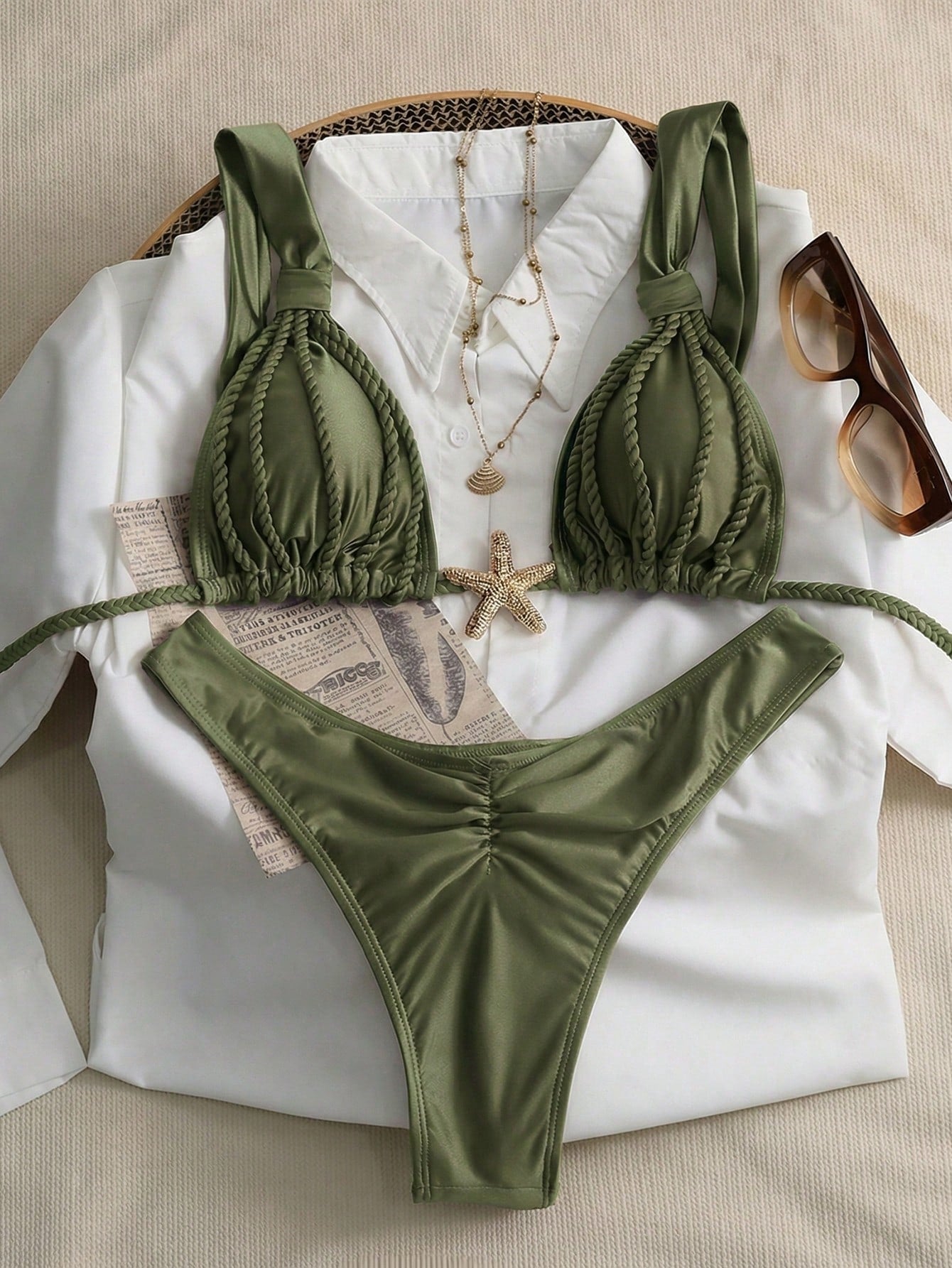 Swim Chiccia Women's 2-Piece Ruffled Strap Bikini Set,Teal