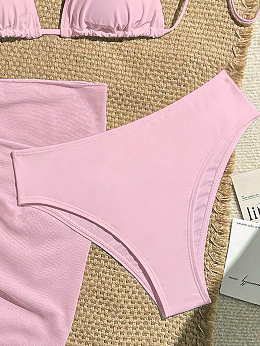 Zestiva 3pcs/Set Solid Color Textured Bikini Swimwear For Beach