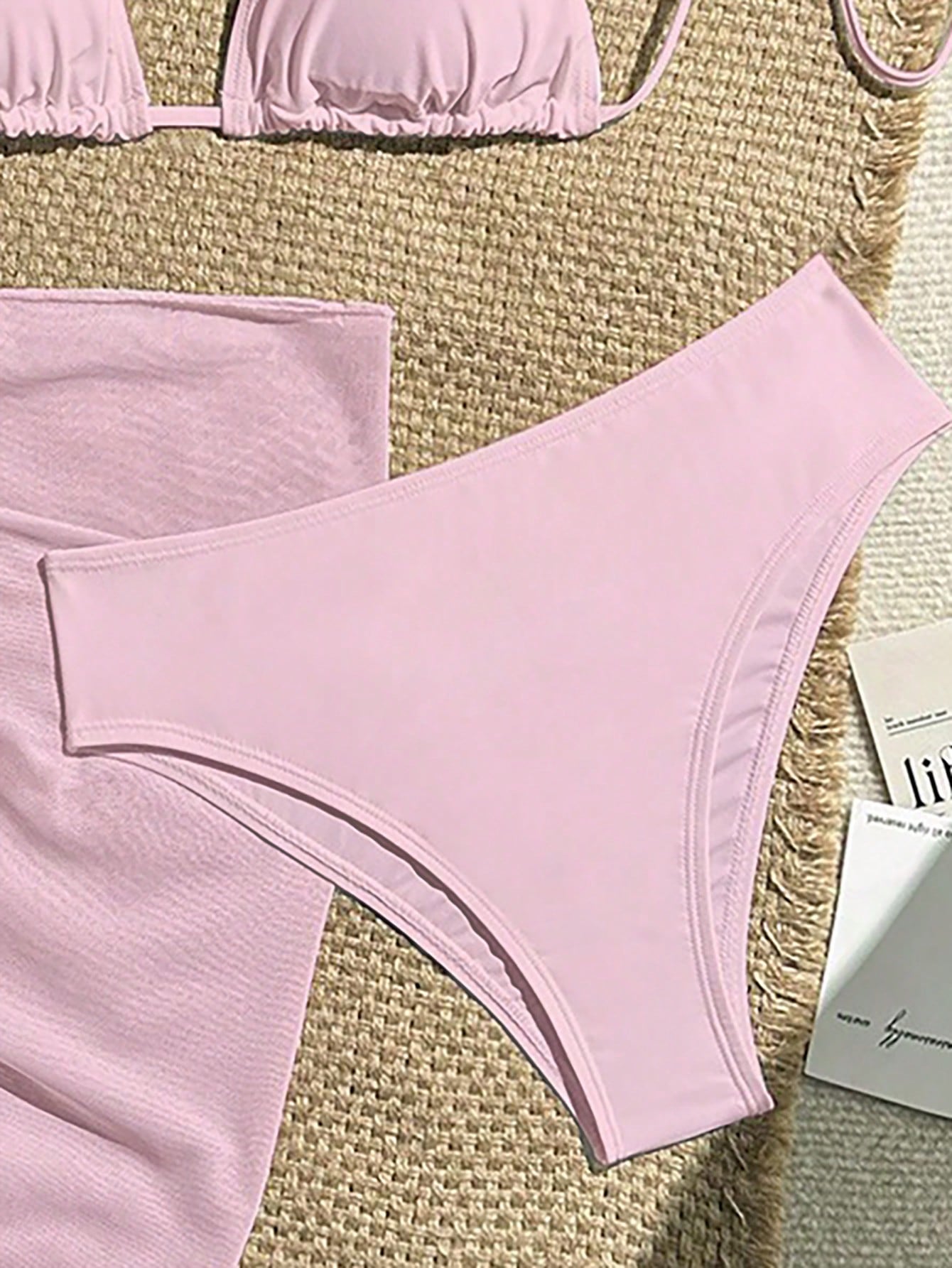 Zestiva 3pcs/Set Solid Color Textured Bikini Swimwear For Beach