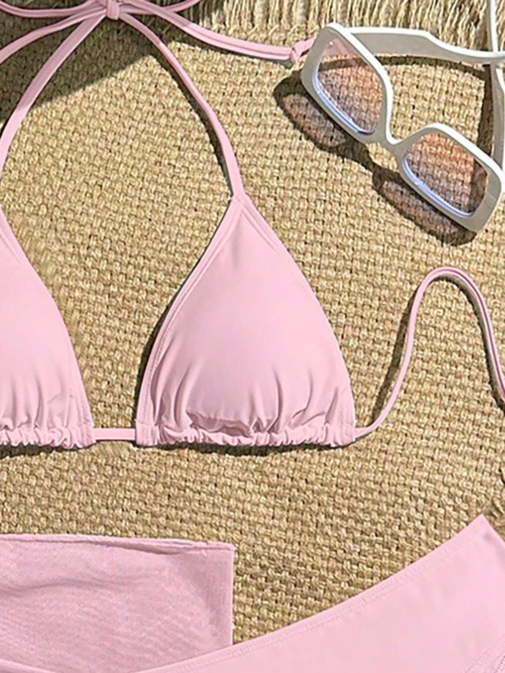Zestiva 3pcs/Set Solid Color Textured Bikini Swimwear For Beach