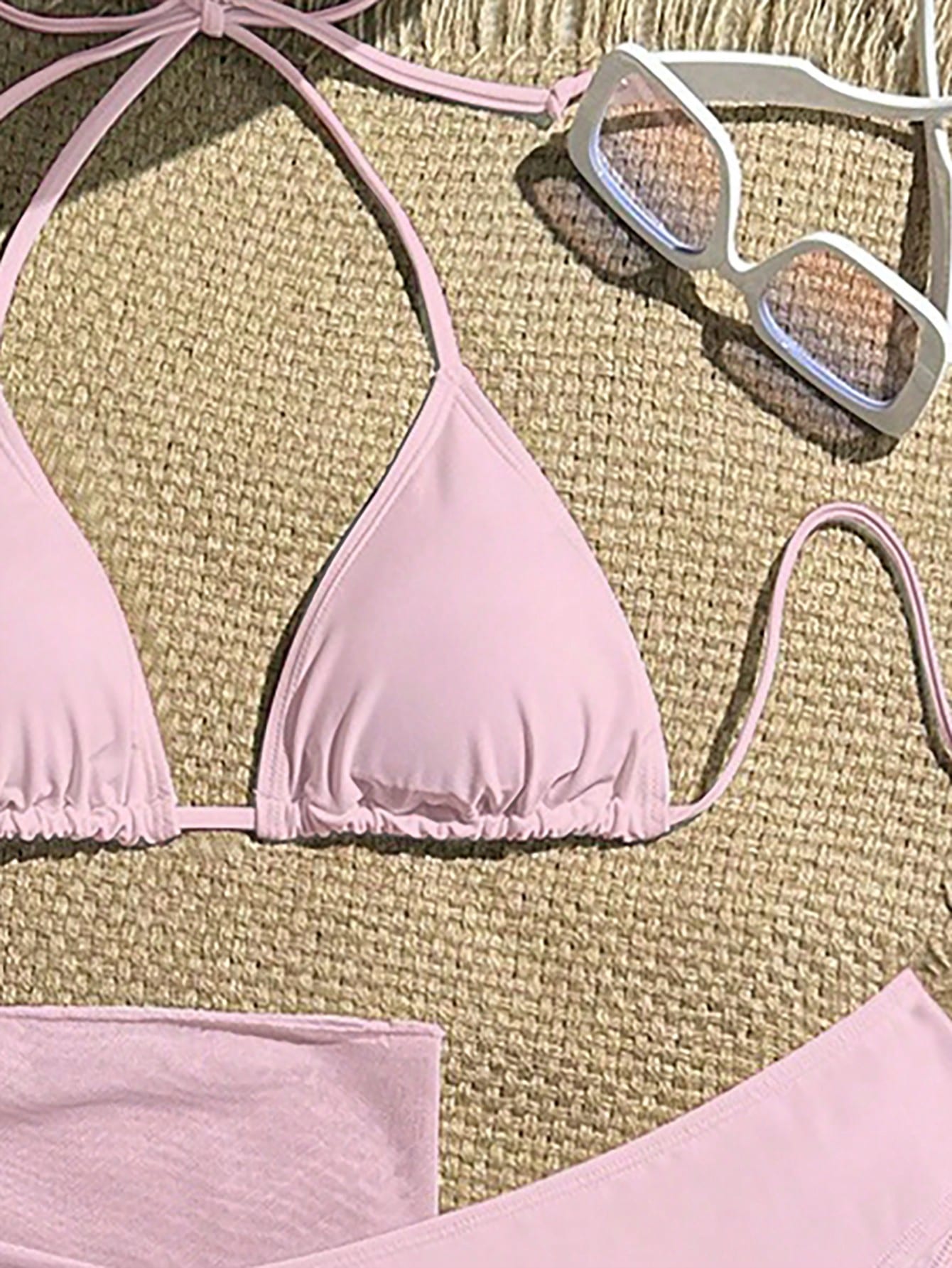 Zestiva 3pcs/Set Solid Color Textured Bikini Swimwear For Beach