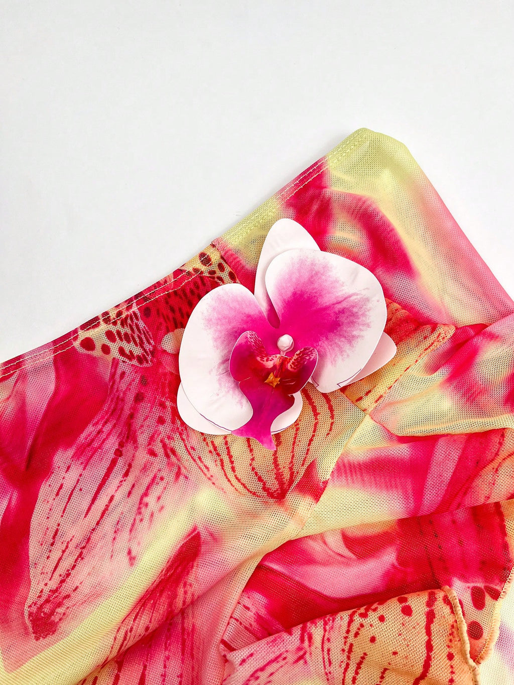 Women's Sexy Elegant Three Piece Pink Yellow Gradient Floral Print