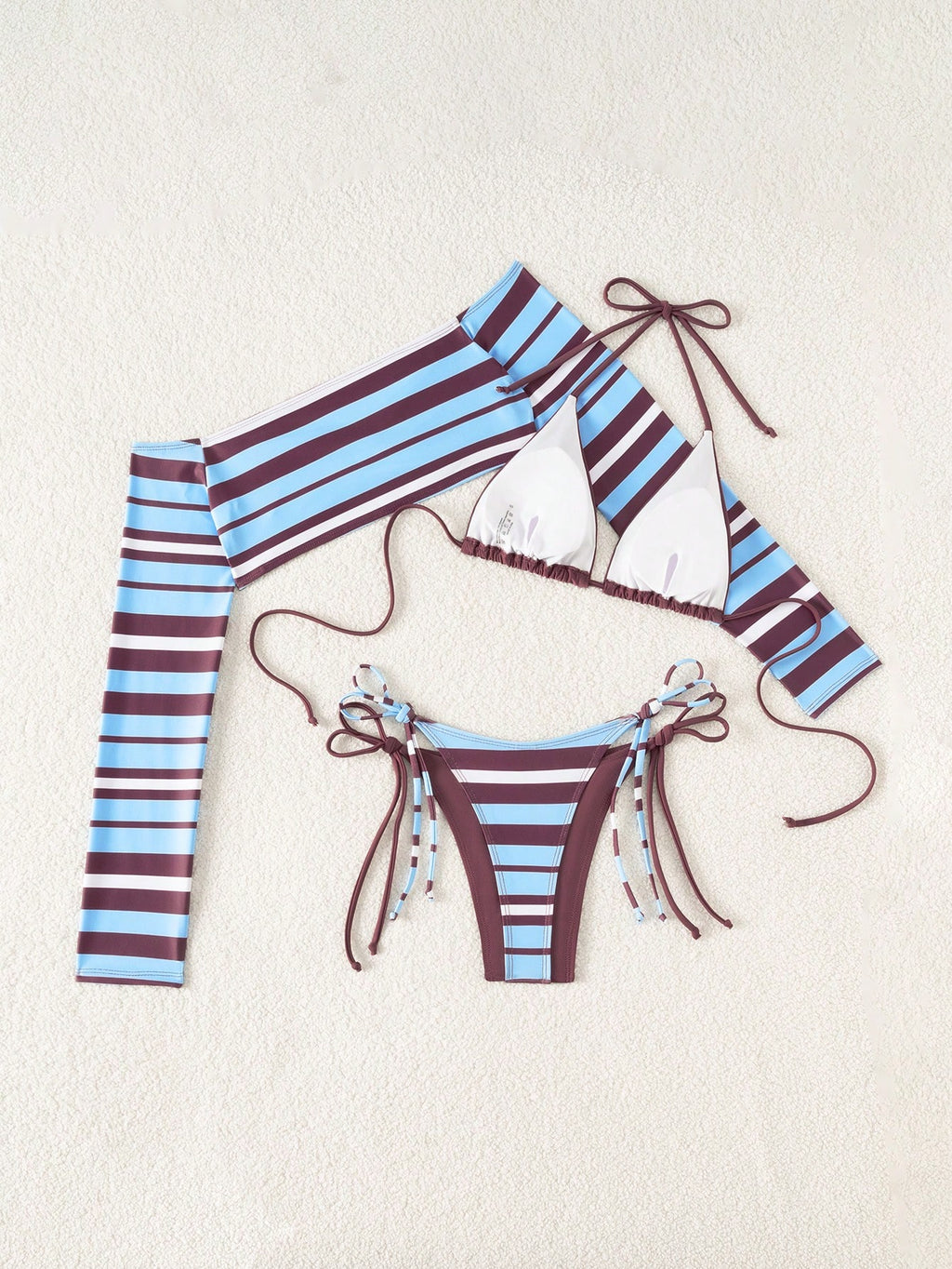 Sirith Women's New Striped Print Viral 3 PiecesSwimsuit Set, Fashionable Sexy Be