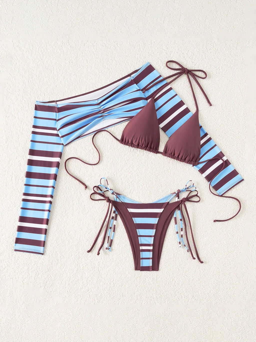 Sirith Women's New Striped Print Viral 3 PiecesSwimsuit Set, Fashionable Sexy Be