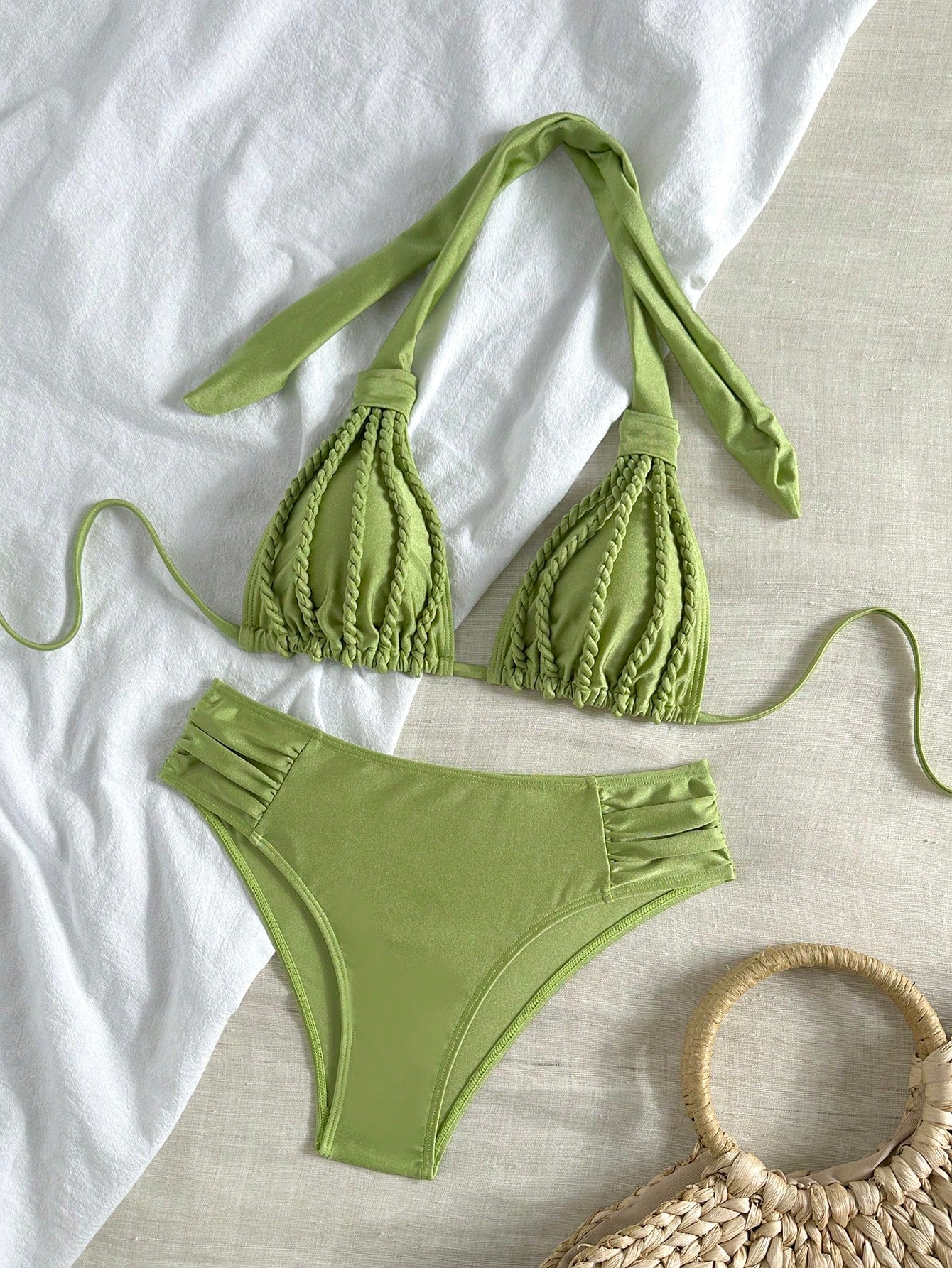 Bonvoyette Women's Elegant Casual Vacation Halter Bikini Set, Handmade Rope Isla