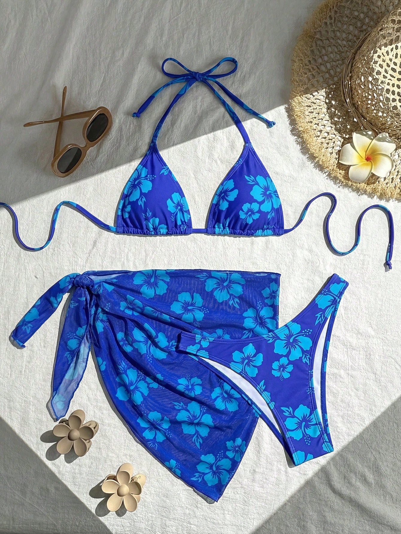 Swim Basics Floral Print Bikini Swimsuit For Summer Beach Vacation