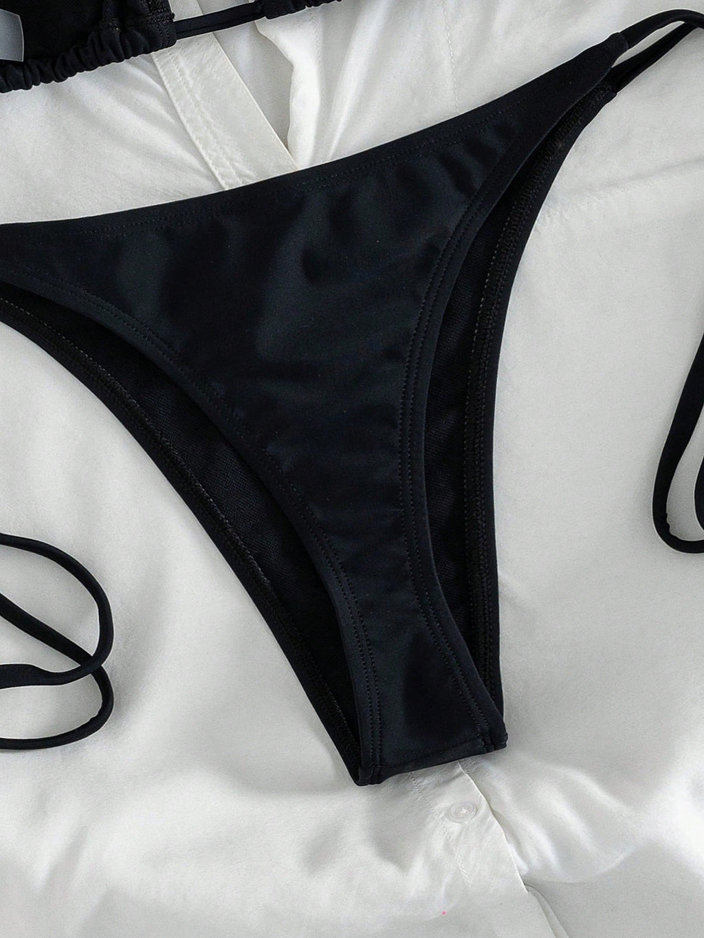 New 2-Piece Set Women's Elegant Sexy Cute Y2K Style Pure Black Triangle Bikini S