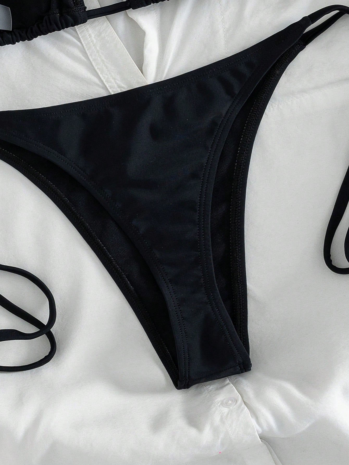 New 2-Piece Set Women's Elegant Sexy Cute Y2K Style Pure Black Triangle Bikini S