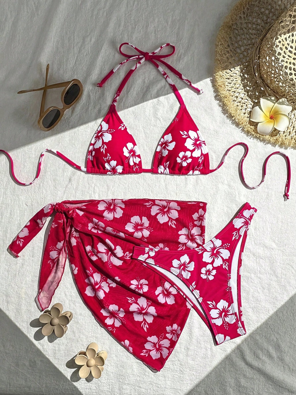 Swim Lushoire Women's Summer Beach Floral Print Halter Tie Front Sexy