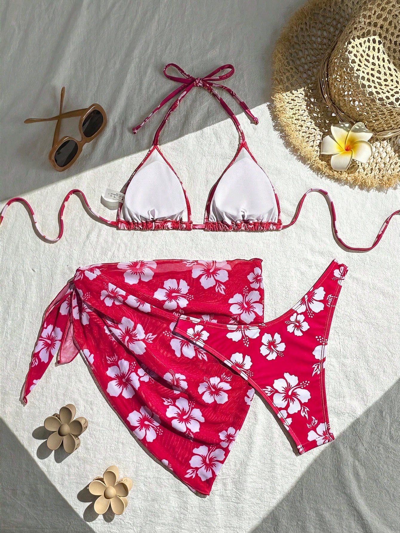 Swim Lushoire Women's Summer Beach Floral Print Halter Tie Front Sexy