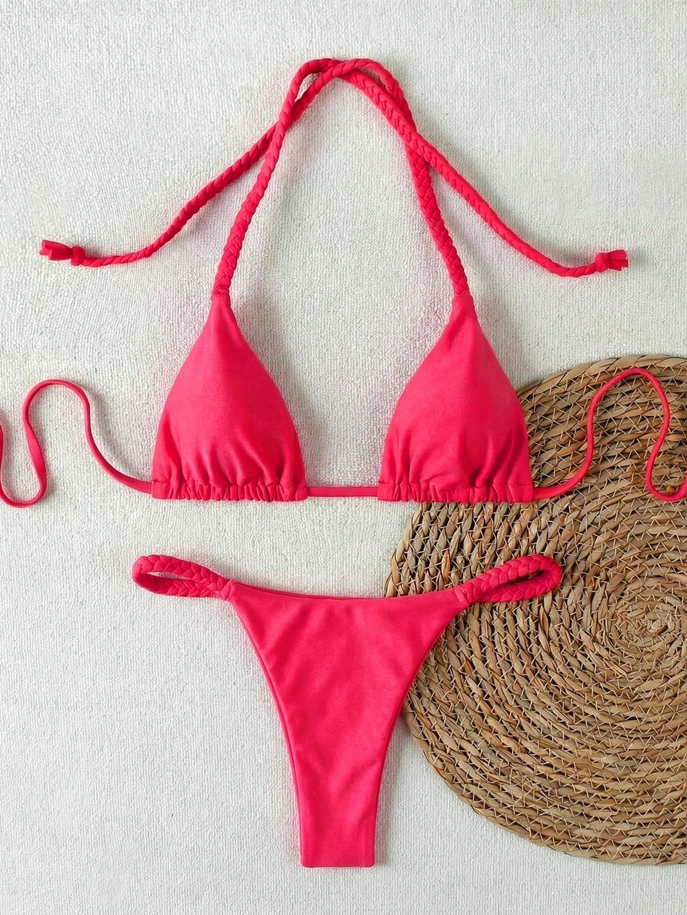 2026 Spring/Summer Black Woven Strap Women's Bikini Set, Sexy