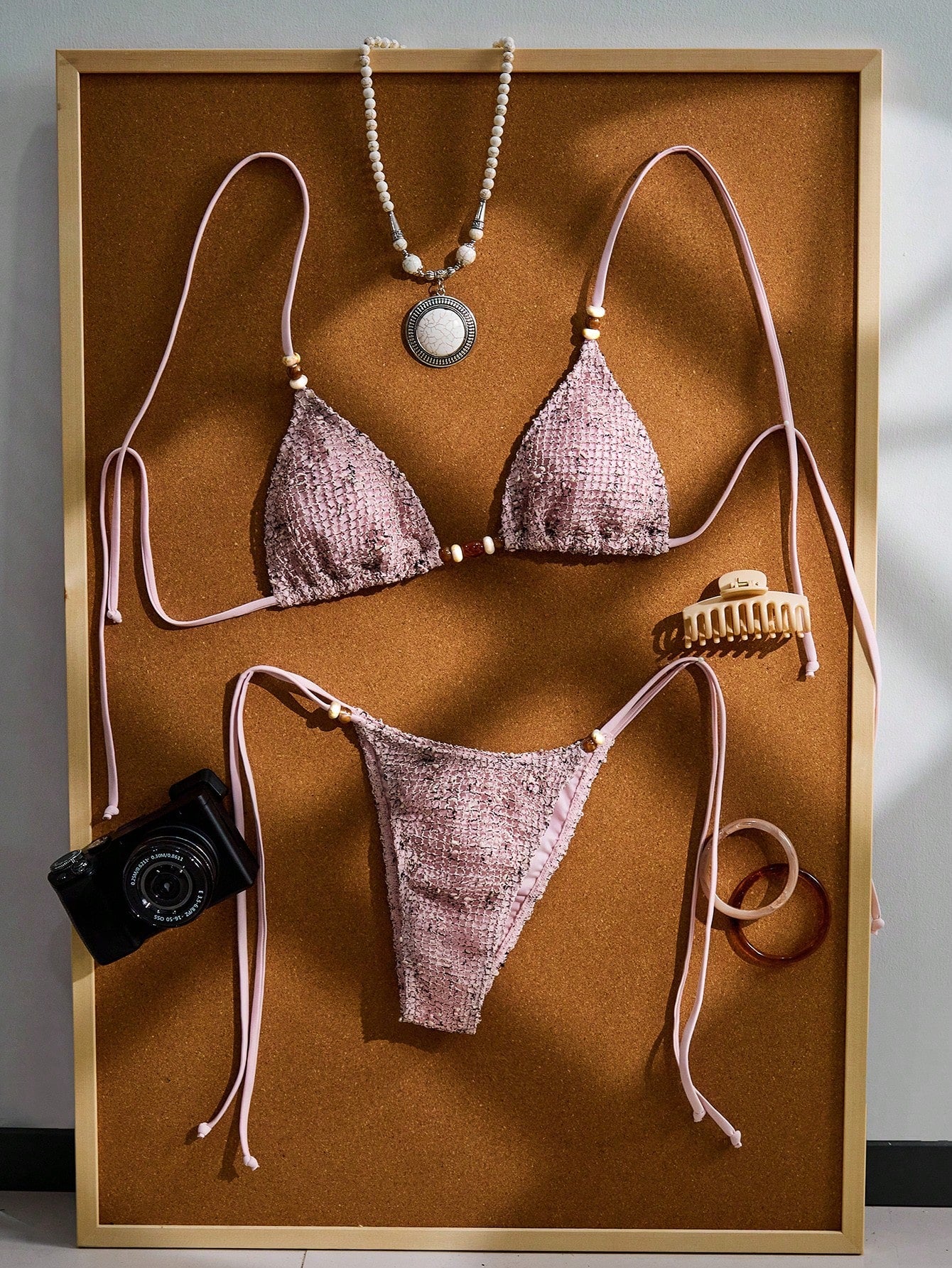 Women's Crochet Beaded Halter Backless Sexy Bikini Set, Bohemian