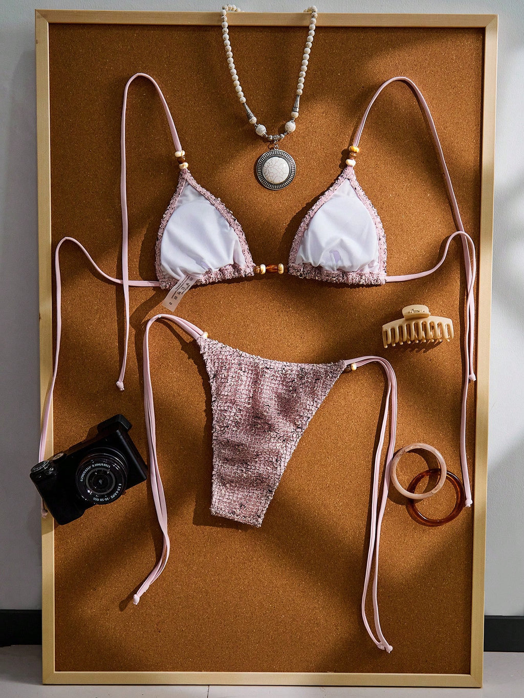 Women's Crochet Beaded Halter Backless Sexy Bikini Set, Bohemian
