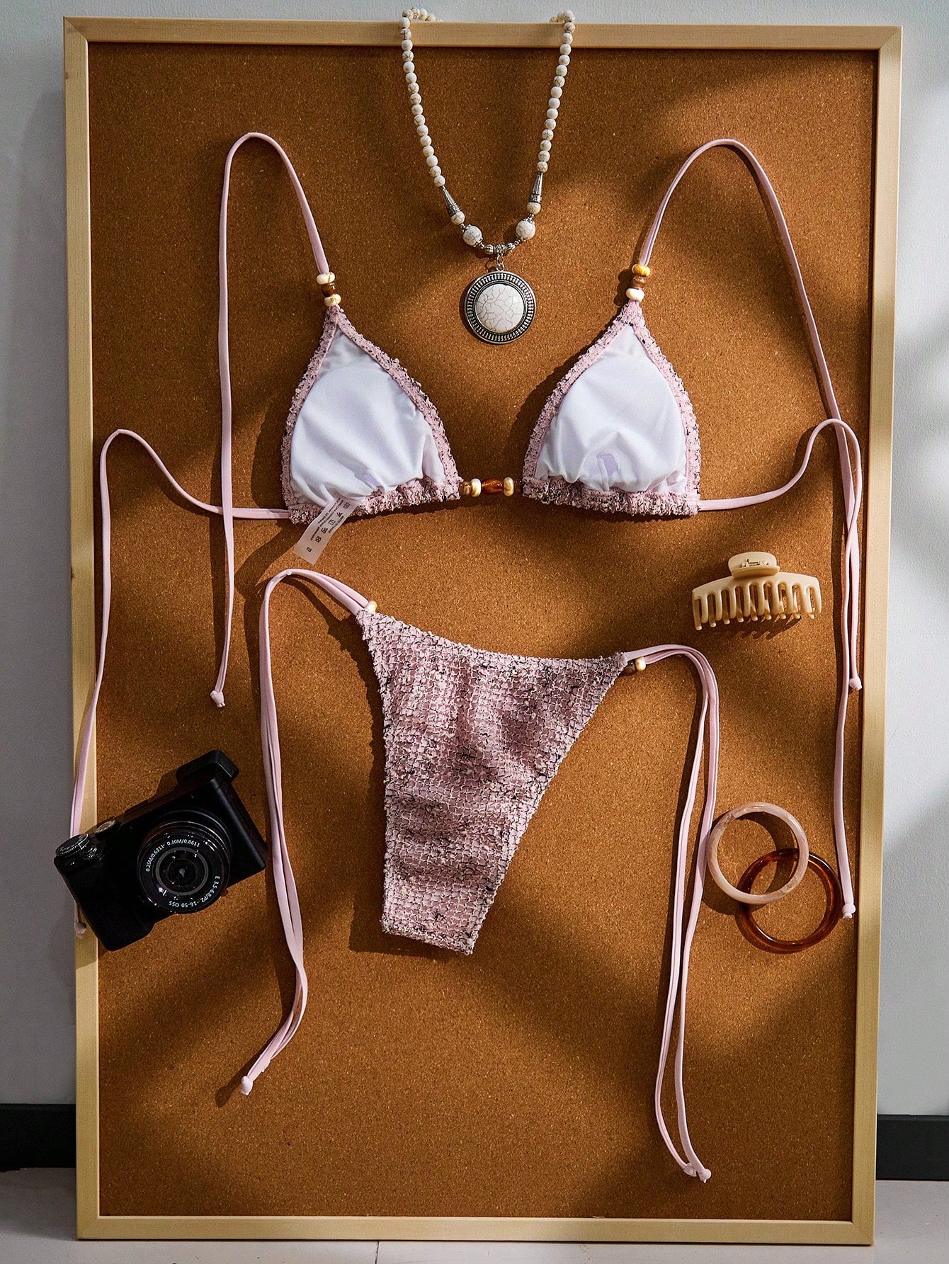 Women's Crochet Beaded Halter Backless Sexy Bikini Set, Bohemian
