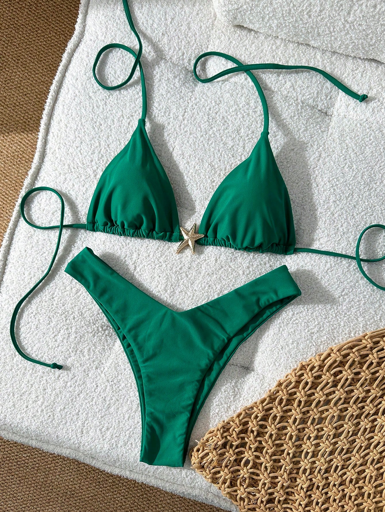Swim Mod Women's Solid Color Metal Decor Spaghetti Strap Sexy Bikini