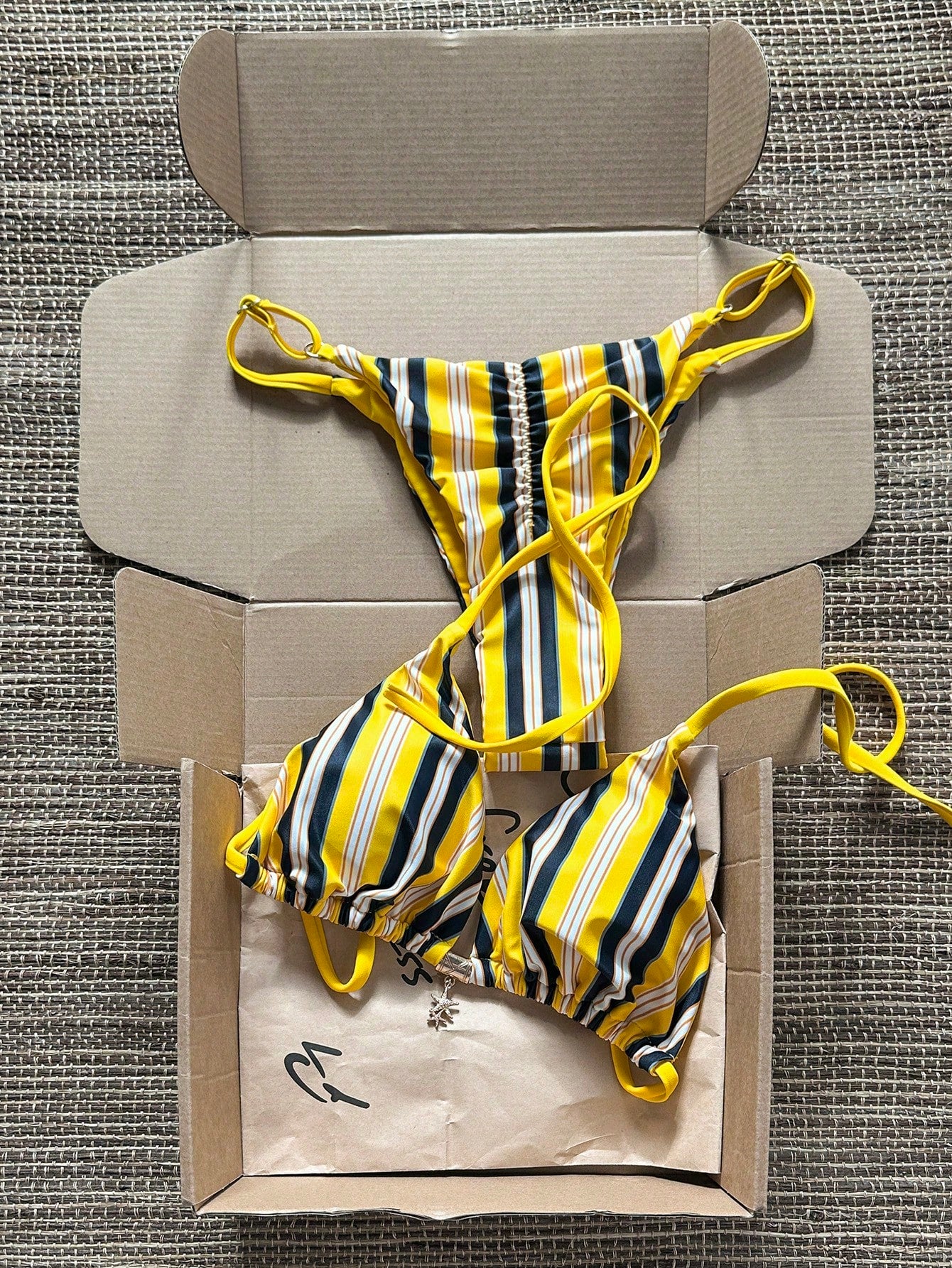 Swim Mod Multicolor Fabric Tropical Halter Bikini Set Knot Tie Side