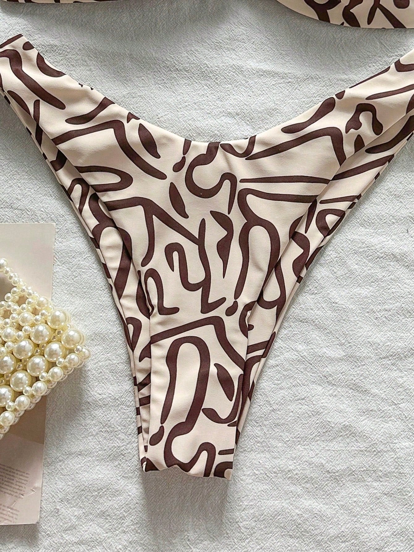 Swim Mod Multicolor Sleeveless Textured Pattern Bandeau Bikini Set