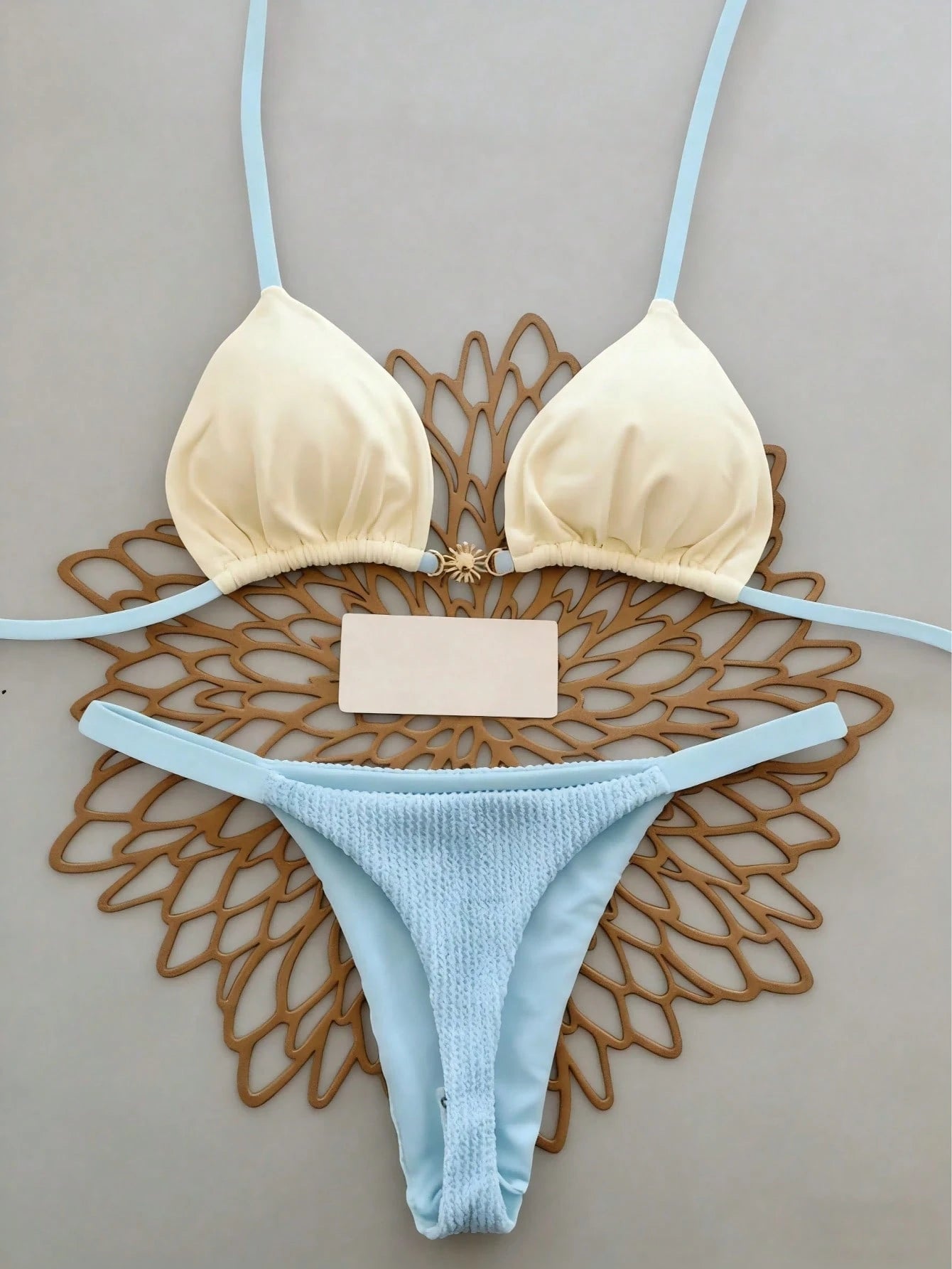 2pcs Casual Elegant Sexy Bohemian Floral Tie-Up Braided Bikini