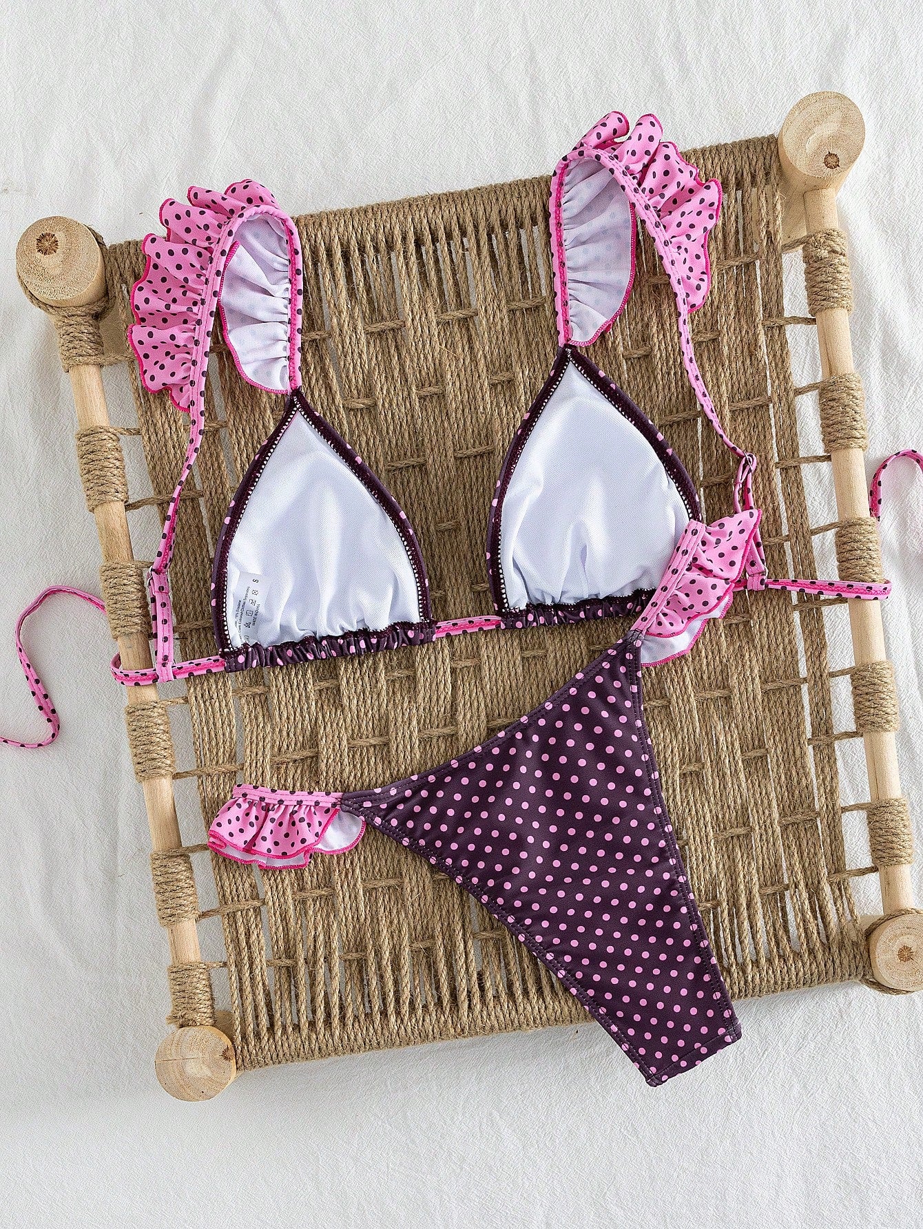 Spring & Summer Women's Sexy Pink & Yellow Plaid Ruffle Trim Bikini