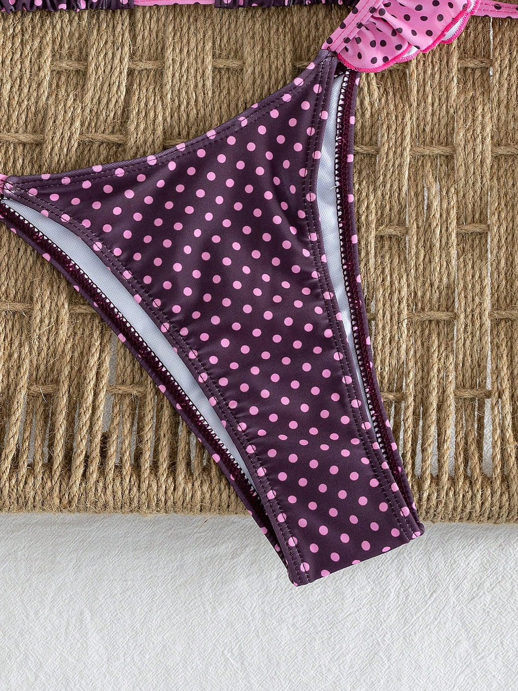 Spring & Summer Women's Sexy Pink & Yellow Plaid Ruffle Trim Bikini