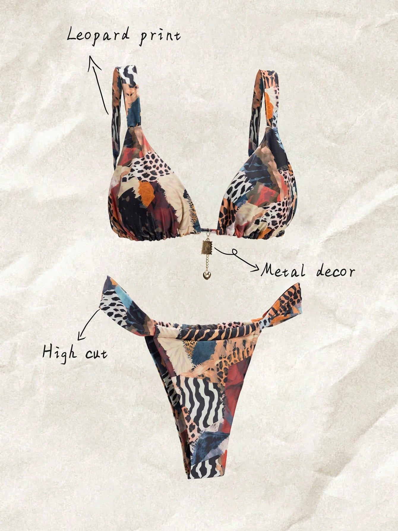 Elavelle Women's Summer Beach Leopard Print Sexy Bikini Set, Random