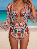 Swim Lushoire Women's 3 Pieces Bikini Set With White Floral