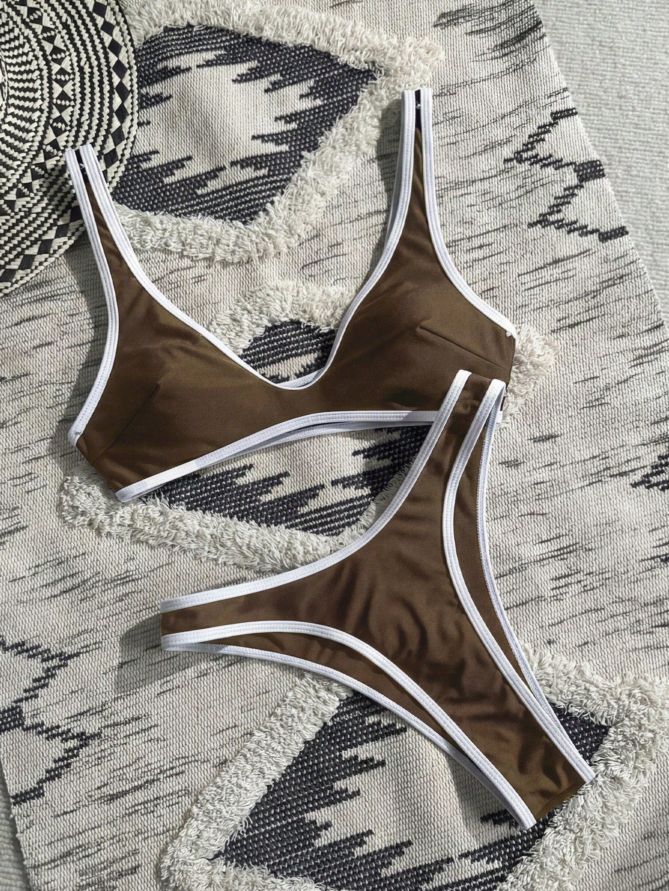 Swim Vcay White Trim Bikini Set. Black Body With White Trim Design, High Cut Triangle Bottom - image 10