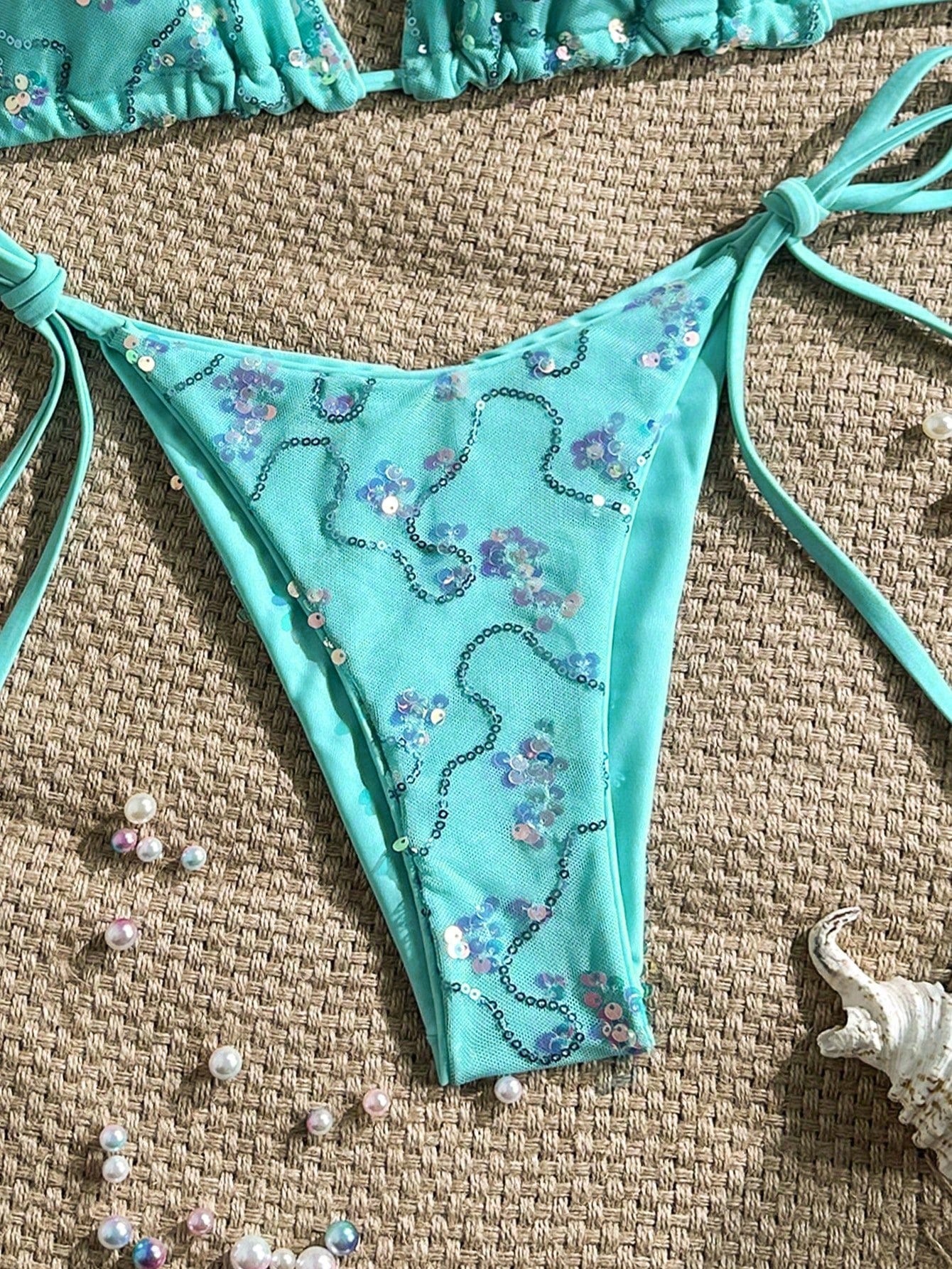 Costavie Women's 2 Pieces Colorful Sequin Triangle Cup Bra & Side Tie