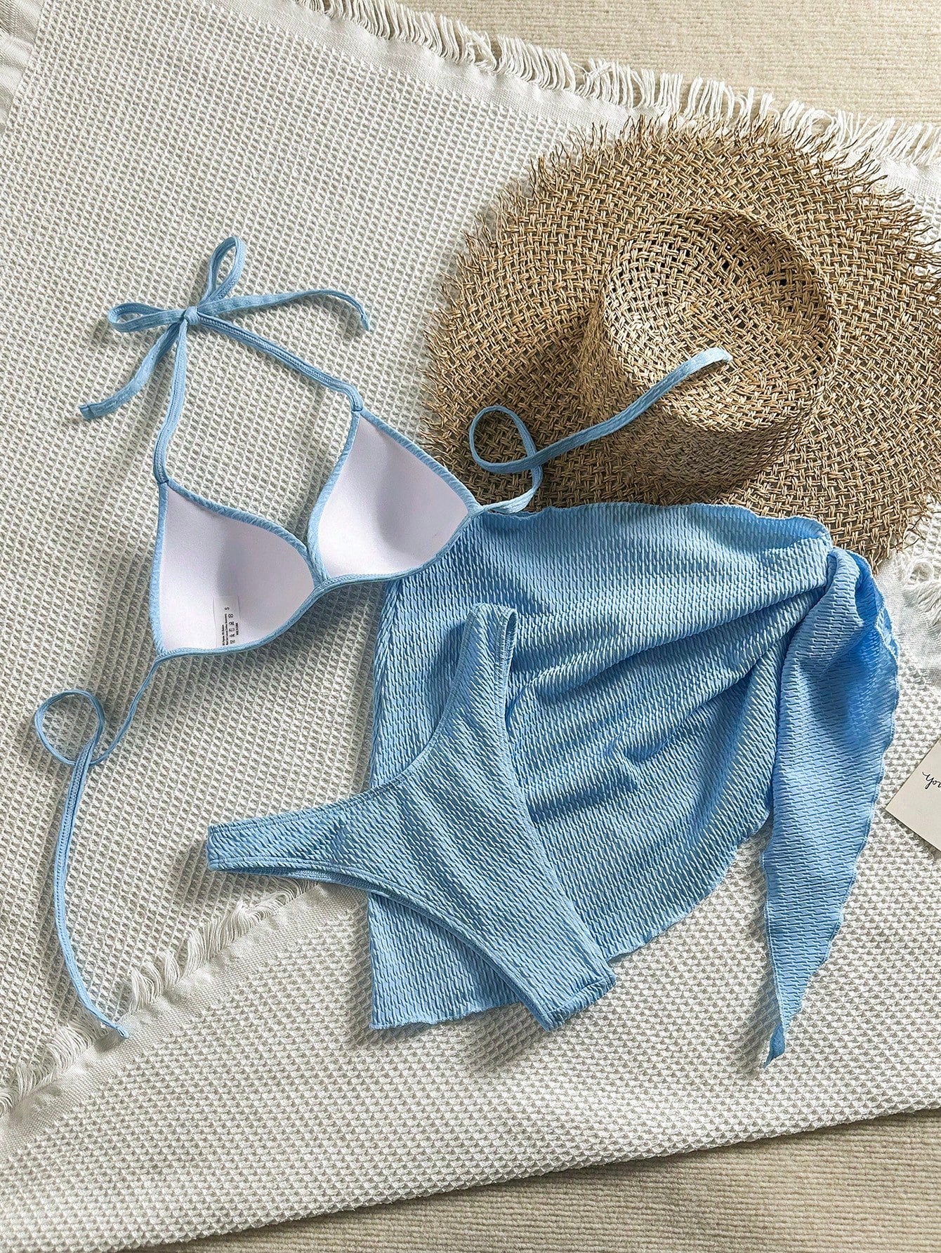 Swim SXY 3pcs/Set Halter Tie Bikini Top, Triangle Bottoms And Mini Skirt Swimsui
