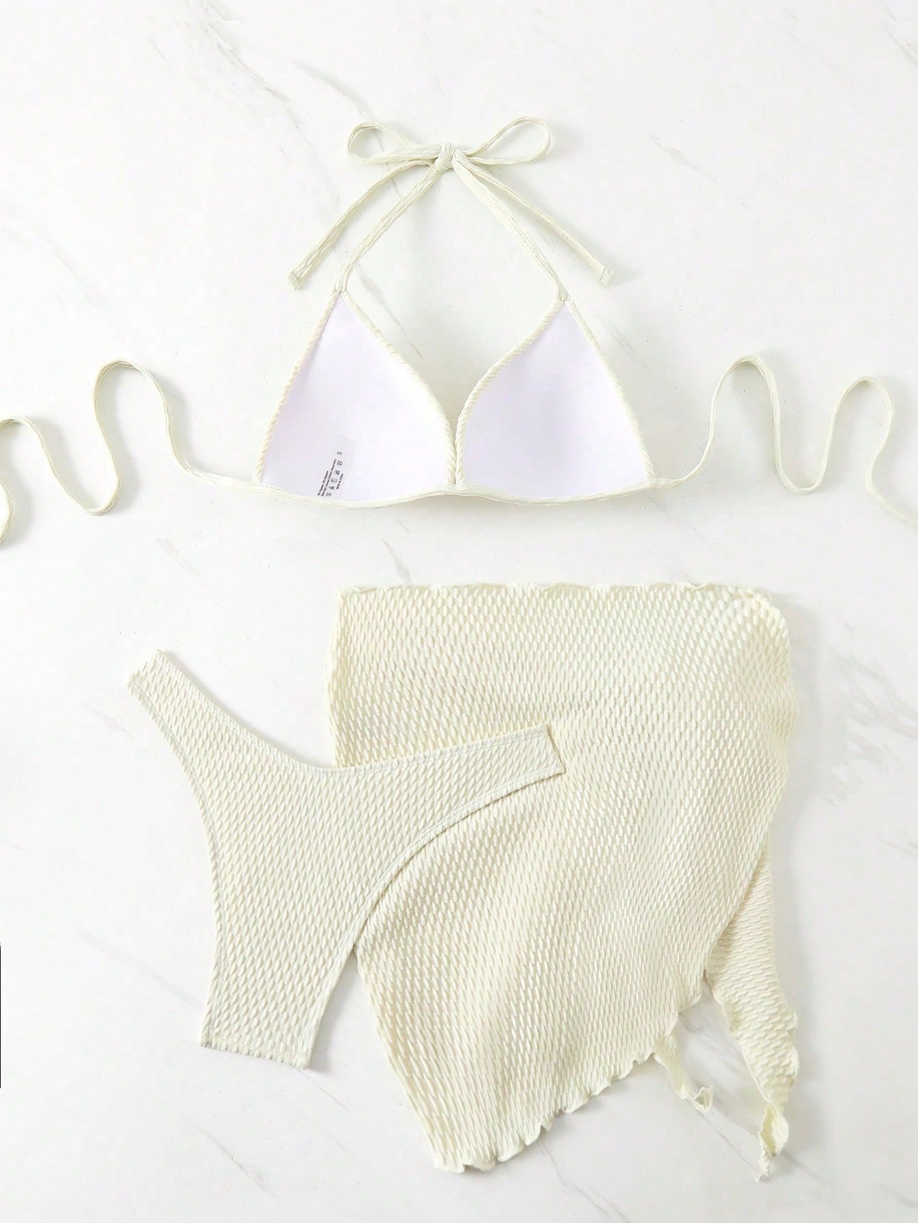 Swim SXY 3pcs/Set Halter Tie Bikini Top, Triangle Bottoms And Mini Skirt Swimsui