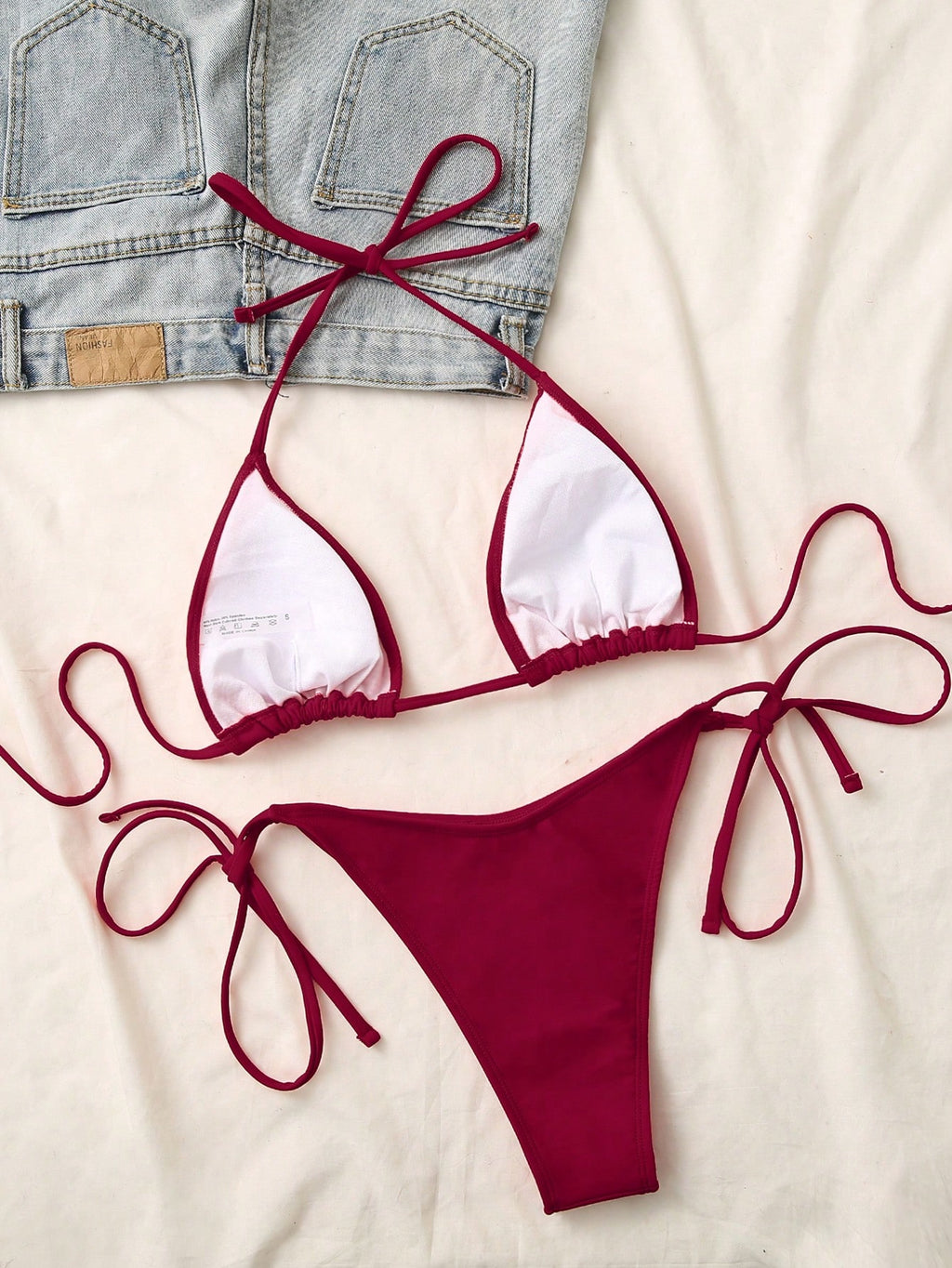 Swim Mod Women's Solid Color Halter Neck Bikini Set, Summer Vacation