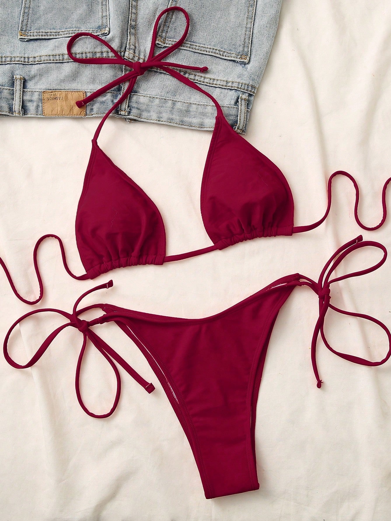 Swim Mod Women's Solid Color Halter Neck Bikini Set, Summer Vacation